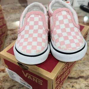 Vans Kids Pink and White Checkered Slip-On Sneakers